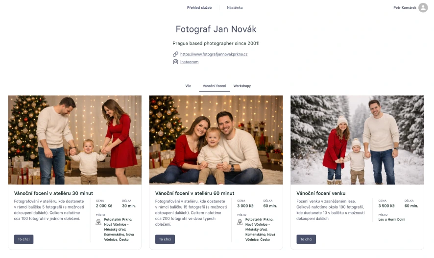 Ukázka rezervací a kalendáře v Evenilu