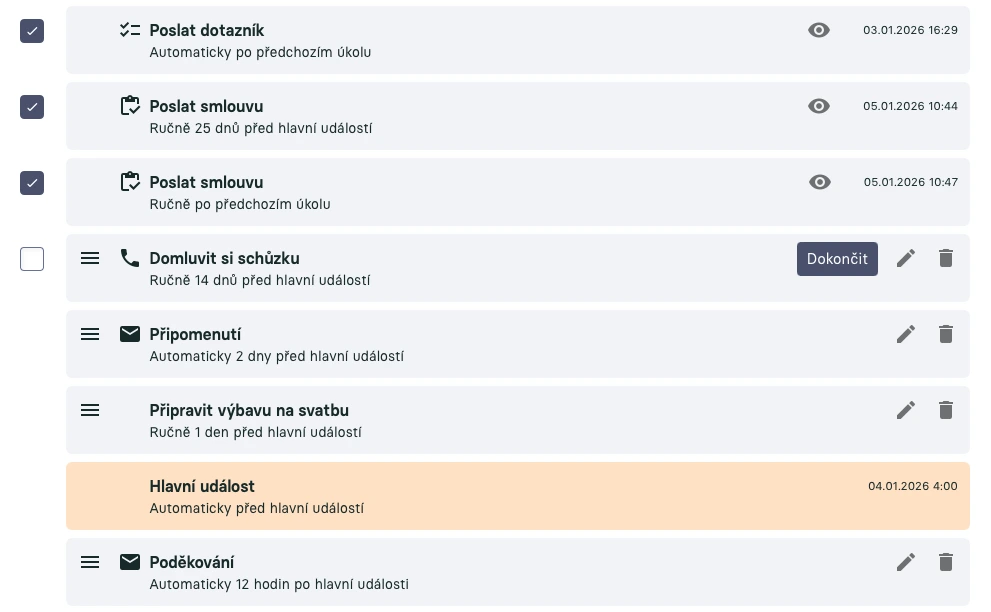 Přehled rezervace v klientském portálu